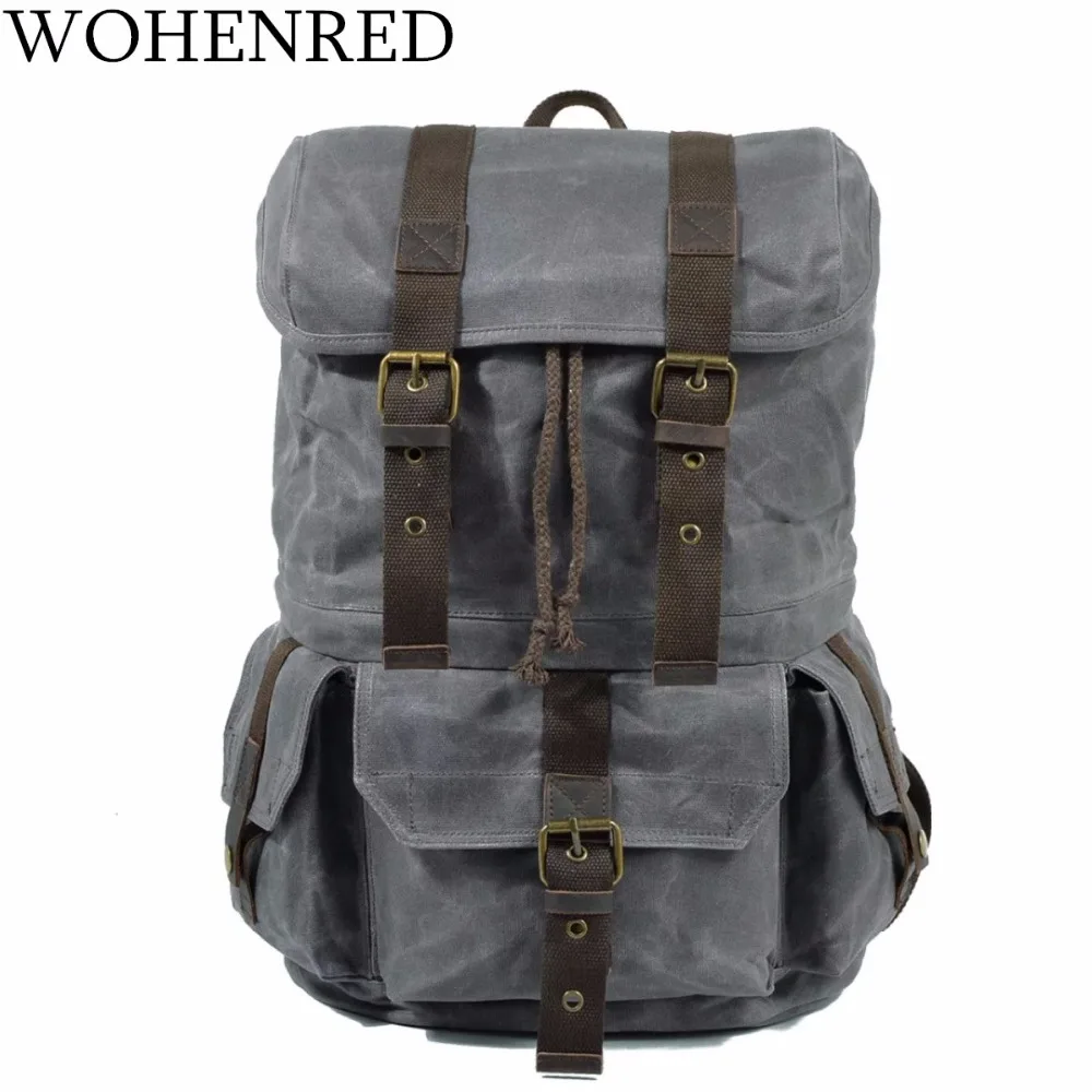 

Vintage Leather Canvas Men Backpacks Waterproof Casual School Bags Male Laptop Bookbag Large Capacity Military Travel Backpack