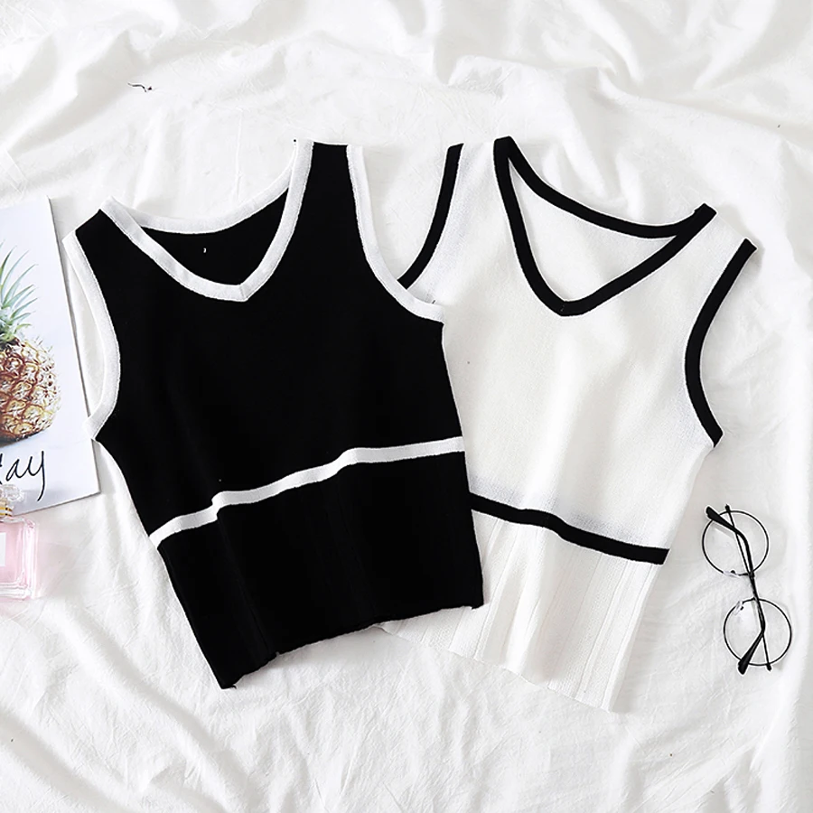 Черный белый цвет Летняя майка 2019 в европейском стиле сезон весна яркие полосы