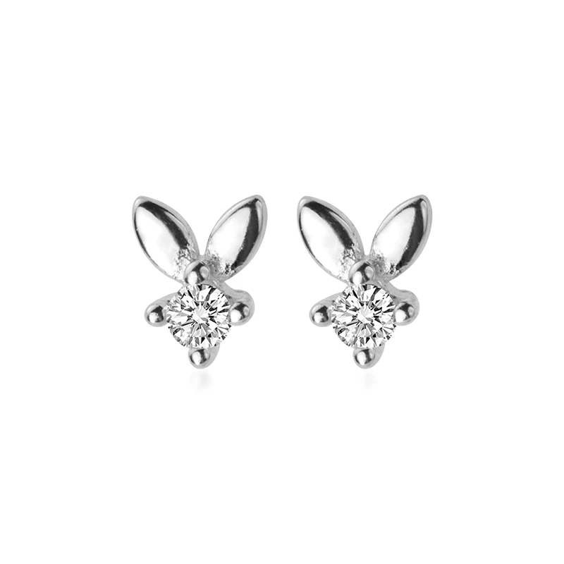 silver S925 Серебряные серьги для ногтей Женская Корейская версия простой Кролик Мини девушка сердце маленькие свежие серьги ювелирные изделия - Окраска металла: silver