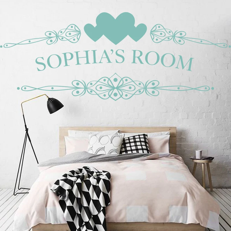 Пользовательское имя Сердце Бабочка Цветок Наклейка на стену девушка комната