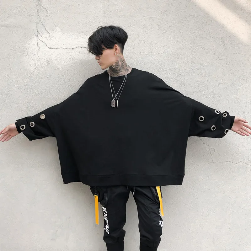 

Darkly Stylish Solid Mens Batwing Sleeve Sweatshirts Hip Hop Autumn Male Thin Stage Youth Punk SweatShirts Streetwear Oversize