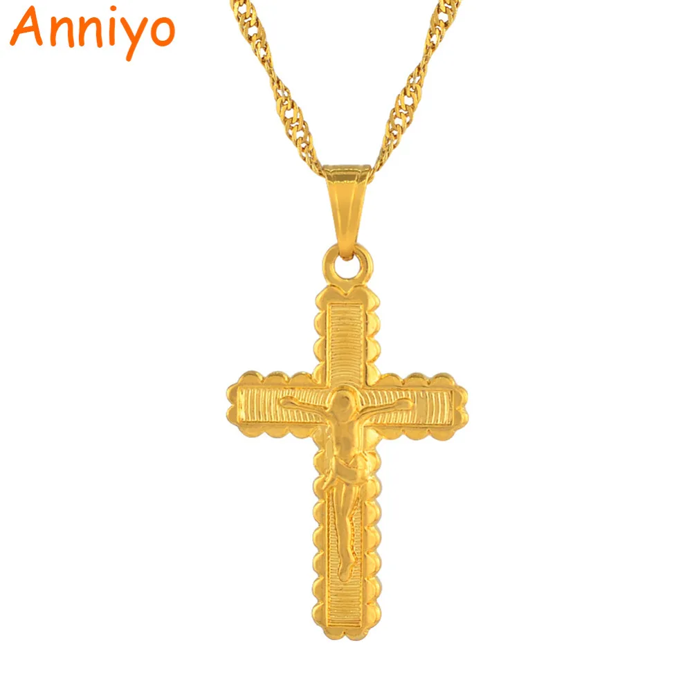 Anniyo очаровательный крестик-кулон ожерелье для женщин золотого цвета Иисус