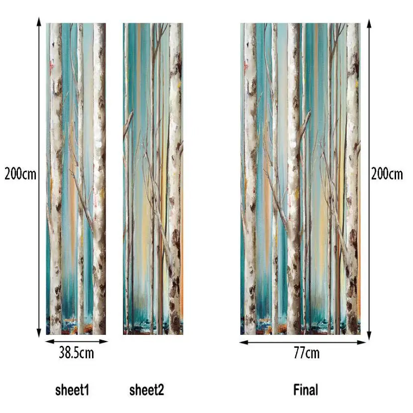 

Creative 3d Birch Forest Door Stickers Home Decor Waterproof Tree Deursticker Room Decoration Beautiful Autocollant Porte W184