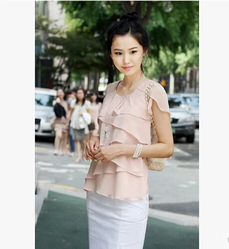 Женская шифоновая блузка с коротким рукавом оборками|blouses plus|shirt blousechiffon shirt blouse |