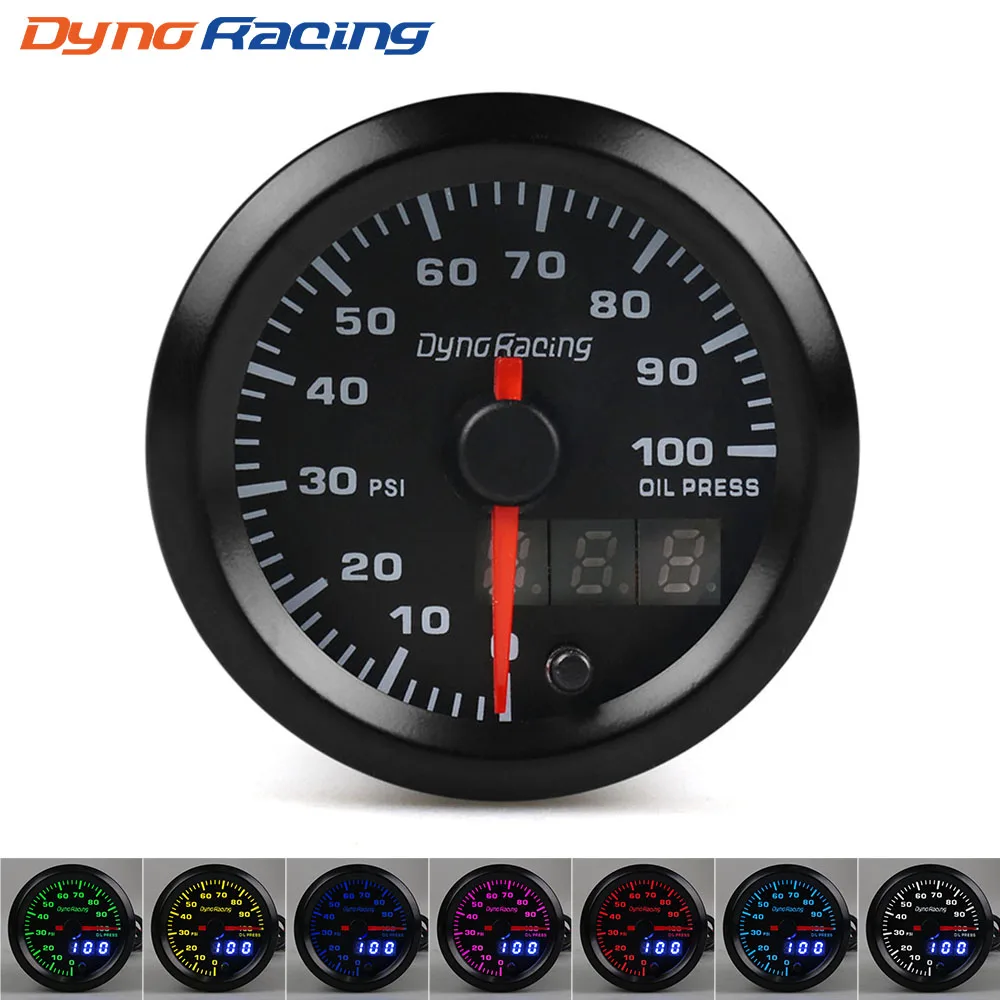 Манометр Dynoracing BX101500 измеритель давления масла 2 дюйма 52 мм 7 цветов Led диапазон