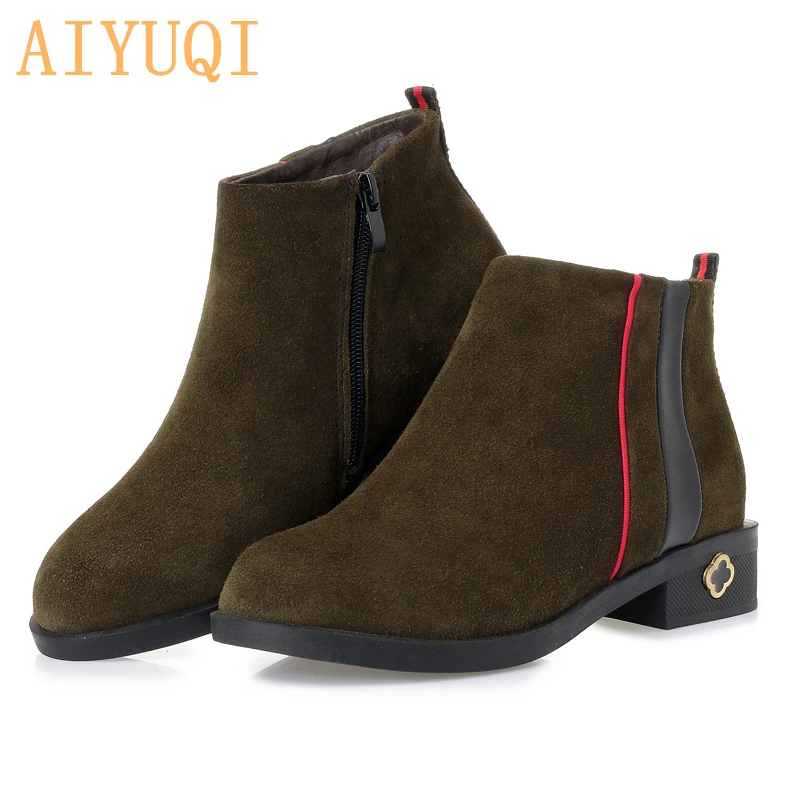AIYUQI; женские зимние ботинки из натуральной кожи; теплые шерстяные ботинки в австралийском стиле; Модные женские Ботинки martin; замшевые военные ботинки