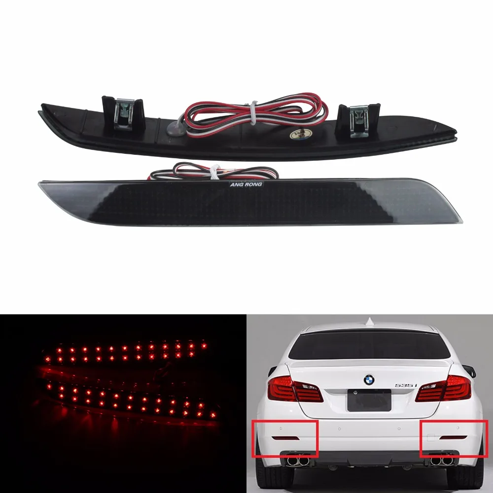 

ANGRONG 2x Black Smoked Lens Bumper Reflector LED Tail Brake Light For BMW F10 F11 F18 5-series (CA178)