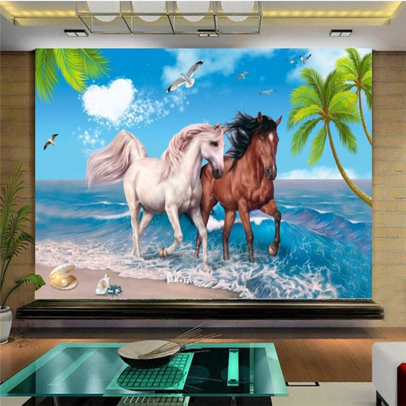 Настенные обои beibehang настенные наклейки пляж Кокосовая лошадь любовь