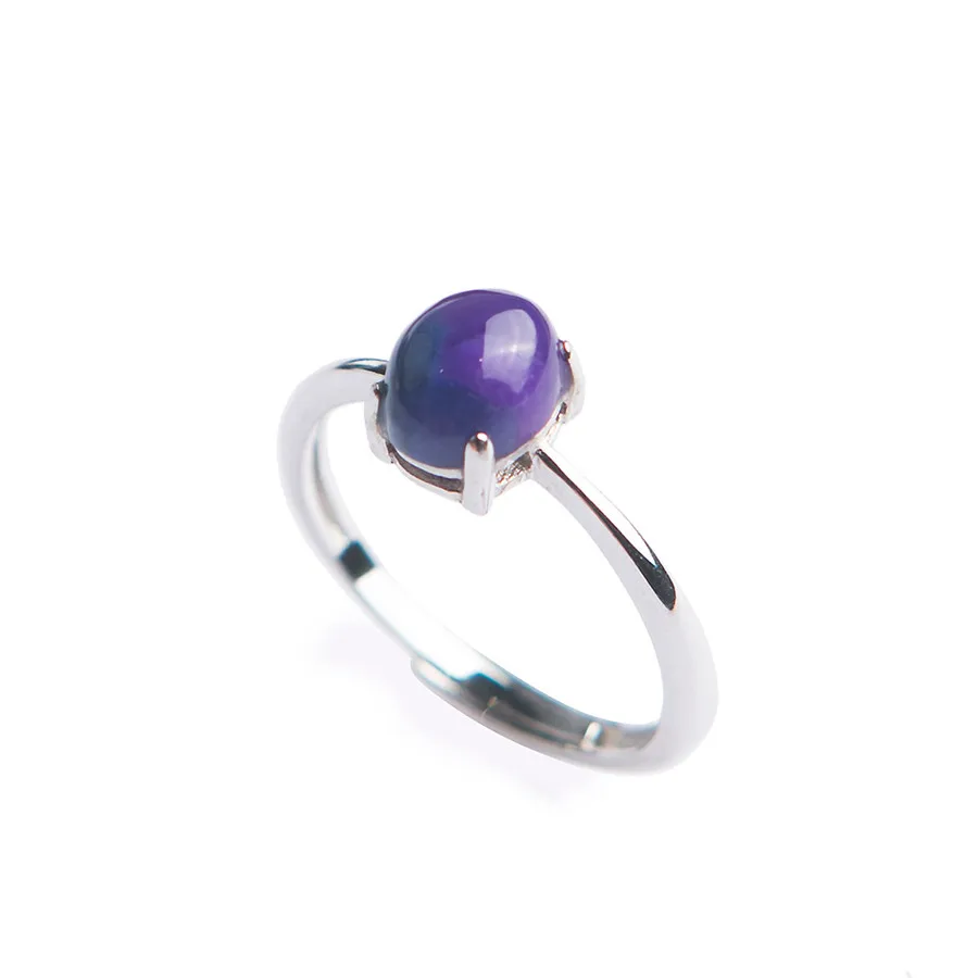 Genuine Natural Sugilite Gems Purple Round Crystal Bead Adjustable Size Anniversary Women Ring 7*6mm
