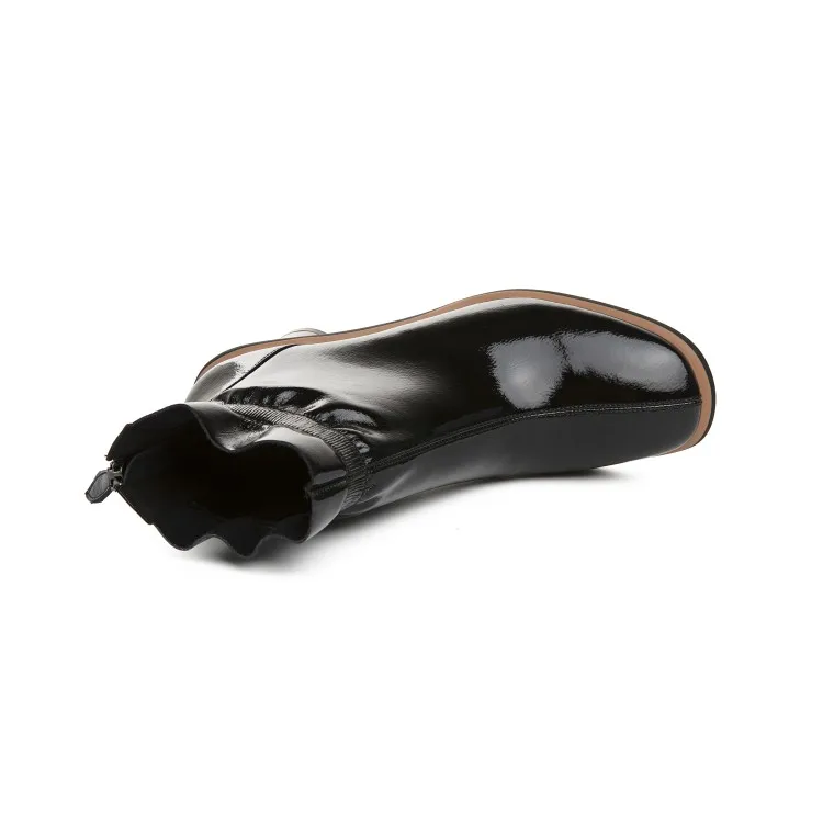 

MLJUESE 2020 women ankle boots cow leather square toe blue color winter short plush high heels boots women boots party size 40