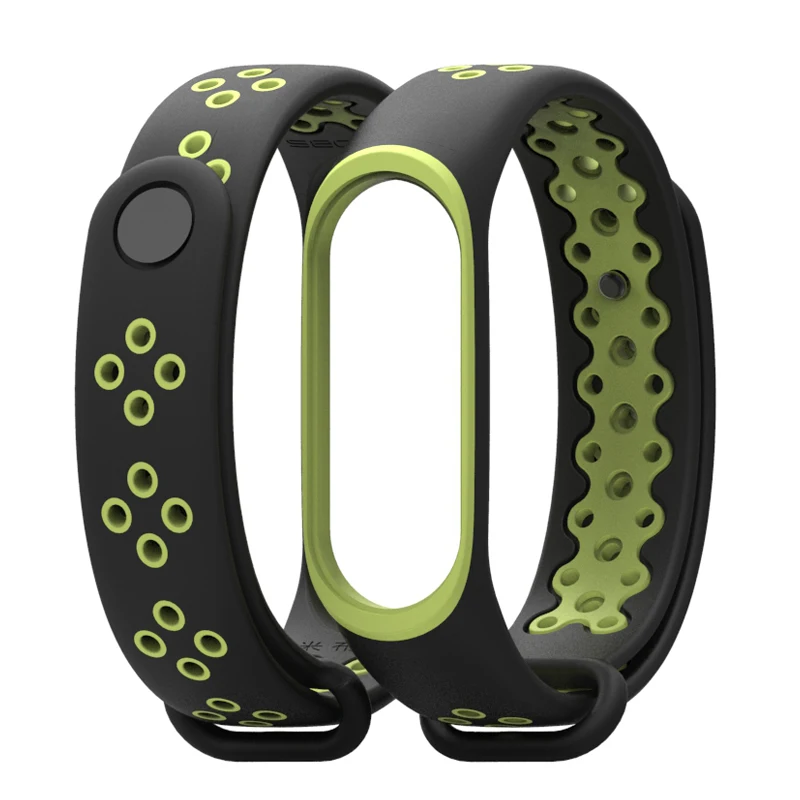 black and green 1 Mi jobs mi Band 4 ремешок для xiaomi mi band 4 ремешок спортивные силиконовые часы браслет на запястье mi band 3 ремешок умные аксессуары - Цвет: black and green 1