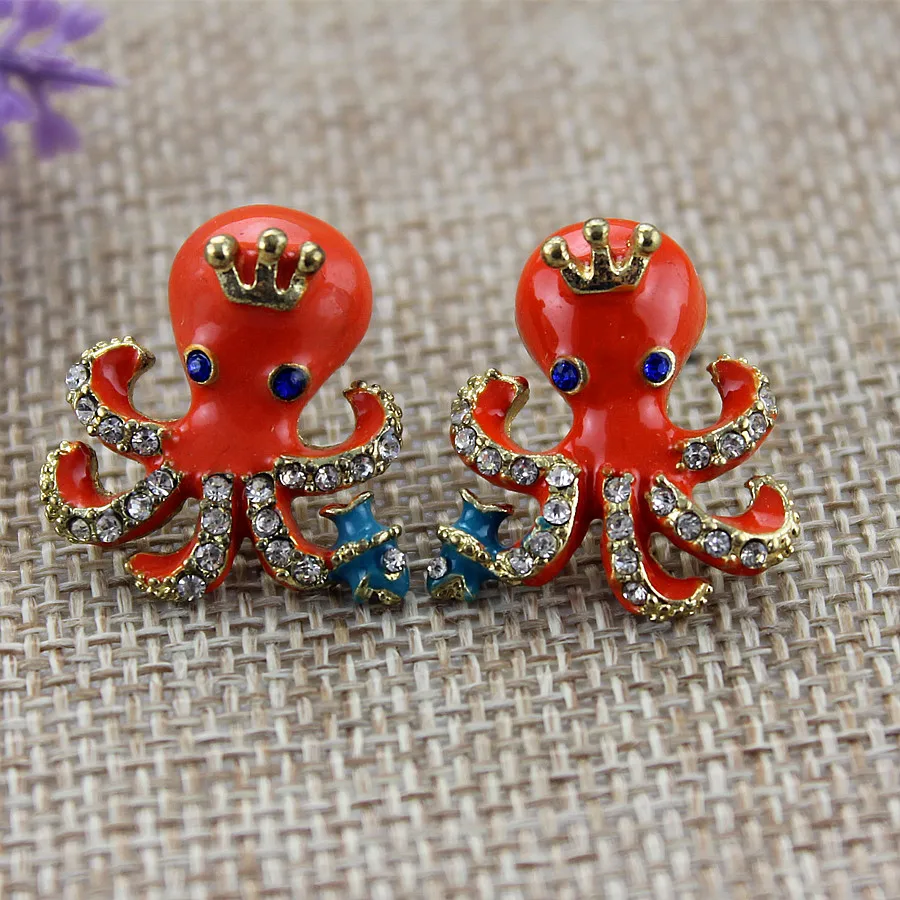 Модные серьги гвоздики 2014 новые модные и чистые свежие элегантные с осьминогом