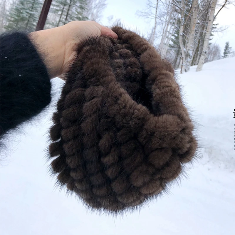 2019 Модные женские шапки из натурального меха норки с полосатым дизайном милые