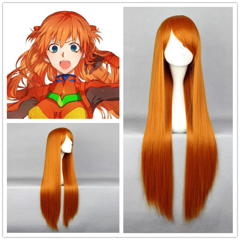 Японский Аниме EVA женский косплей парик Asuka Langley Soryu АСУКА оранжевый длинный