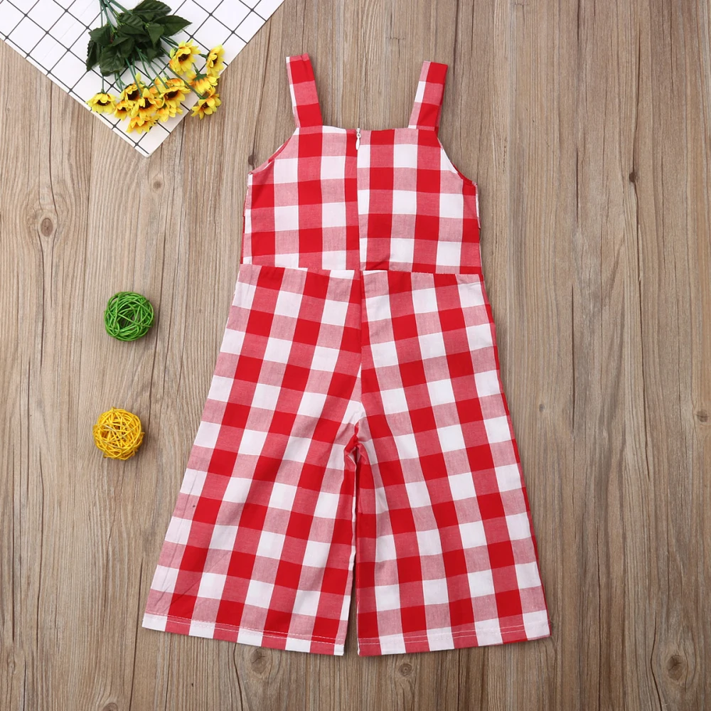 Детская летняя одежда для маленьких девочек клетчатые комбинезоны с бантом