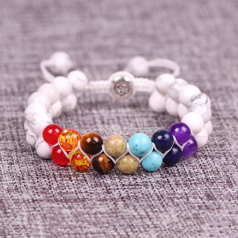 Дизайн 8 мм Howlite Шарм бисерный Браслет Чакра Исцеление баланс Радуга Йога браслет, бижутерия