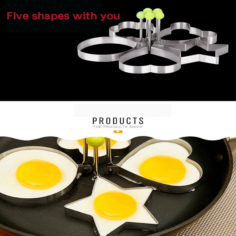 5 шт./компл. Нержавеющая сталь симпатичные формы Fried Egg Плесень с ручкой блин яйца Сталь кольцо дверные ручки Кухня инструменты-4