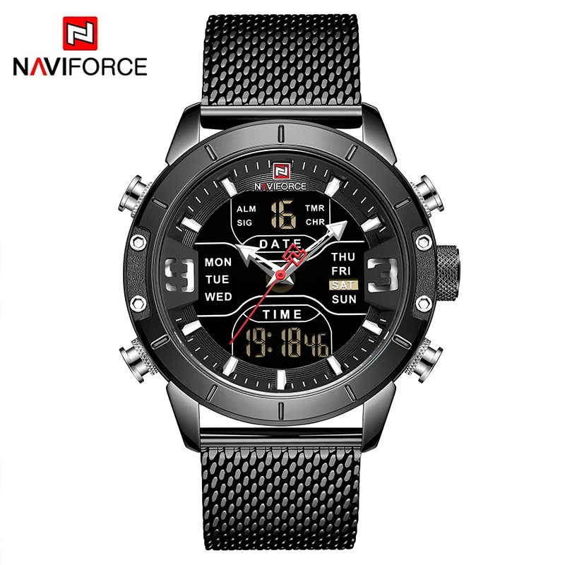 Мужские часы лучший бренд класса люкс NAVIFORCE 9153 светодиодный Секундомер спортивные военные водонепроницаемые наручные часы со стальным ремешком Мужские часы