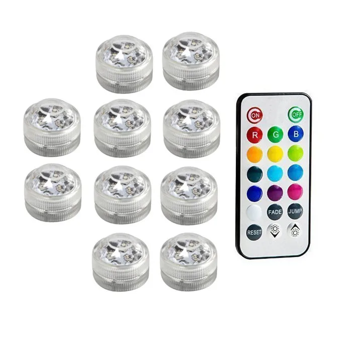 10 Lamps 1 Remote Водонепроницаемый SMD3528 погружной светодиодный светильник s RGB подводный ночной Светильник Свадебная чайная ваза-лампа чаша вечерние Рождественский декоративный светильник - Испускаемый цвет: 10 Lamps 1 Remote
