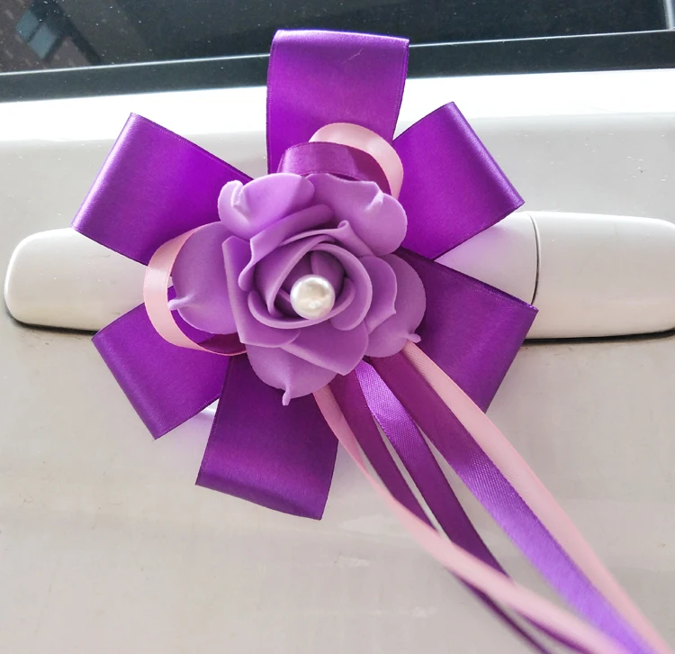 6 Pieces Set Wedding Car Decoration Bouquet Rear-view Mirror Doorknob Handle Ribbon Bow-knot Simulation Flower | Автомобили и