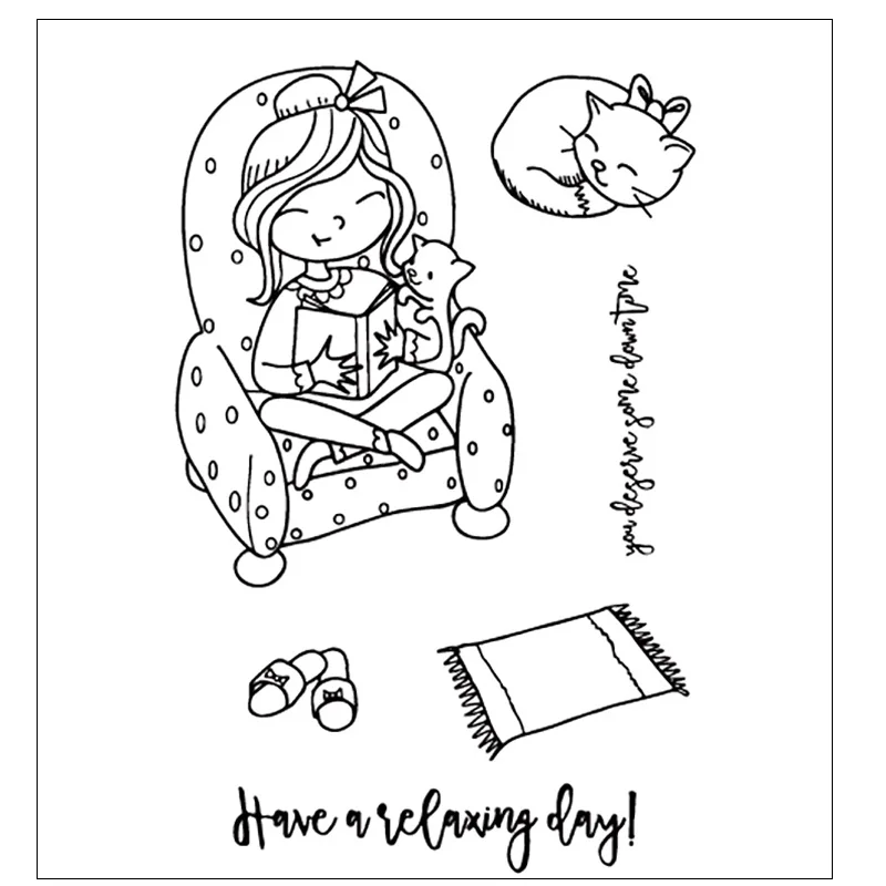 

Relaxation Time Girl Silicone Clear Stamps/Seal For DIY Scrapbooking Decorative Card Making Craft Fun Decoration Supplies
