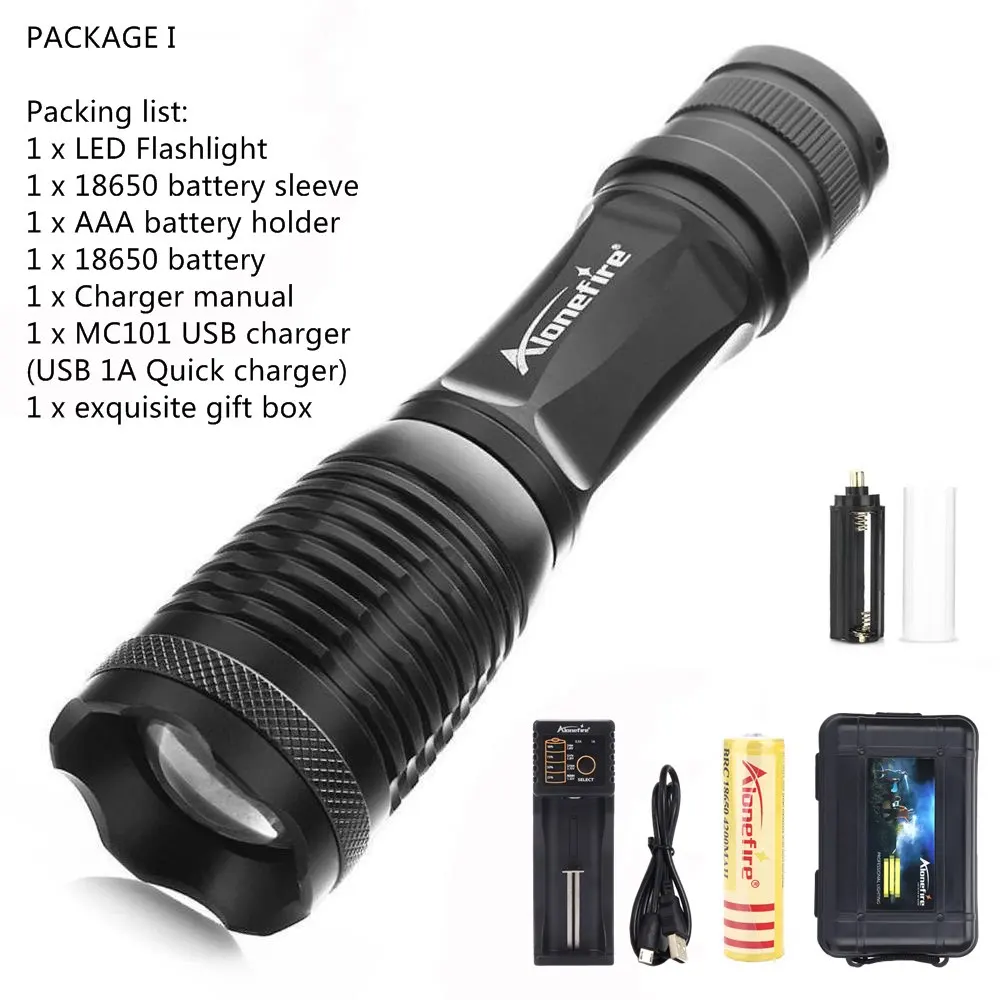 Package I AloneFire E007 ультра яркий светодиодный фонарик CREE XML T6 L2 V6 алюминиевый водонепроницаемый ручной фонарь linterna - Испускаемый цвет: Package I