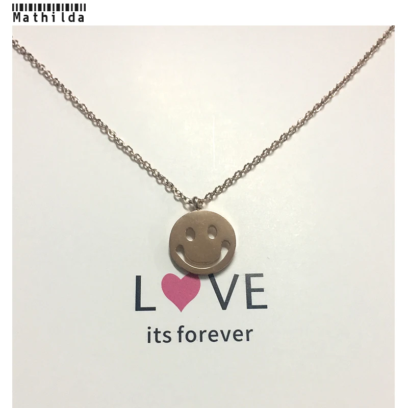 Титана нержавеющей смайлик счастливый круг кулон в форме диска ожерелье Золото