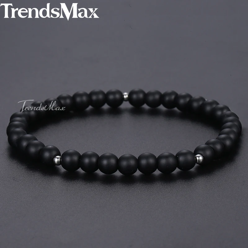 Браслеты с черными стеклянными бусинами Trendsmax 6 мм для мужчин и женщин эластичный