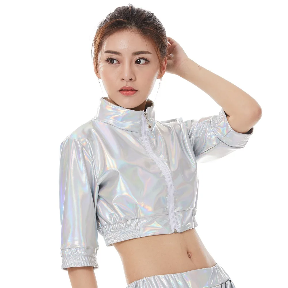 New Fashion Kids Adults Spring Summer Fluorescence Short Jacket Women Jazz Ds Hip Hop Stage Performance Streetwear Dance Top | Женская