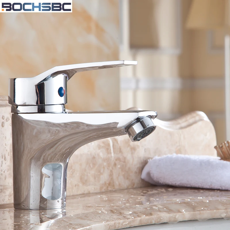 

BOCHSBC Basin Faucet Chrome Deck Mounted Kitchen Bathroom Faucet Single Hole Brass Hot&Cold Water Sink Mixer Faucets