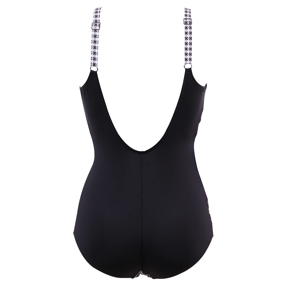 NAKIAEOI Plus Size Swimwear Women One Piece Swimsuit Retro Vintage Bathing Suit Beachwear Patchwork Print Monokini Swimsuit