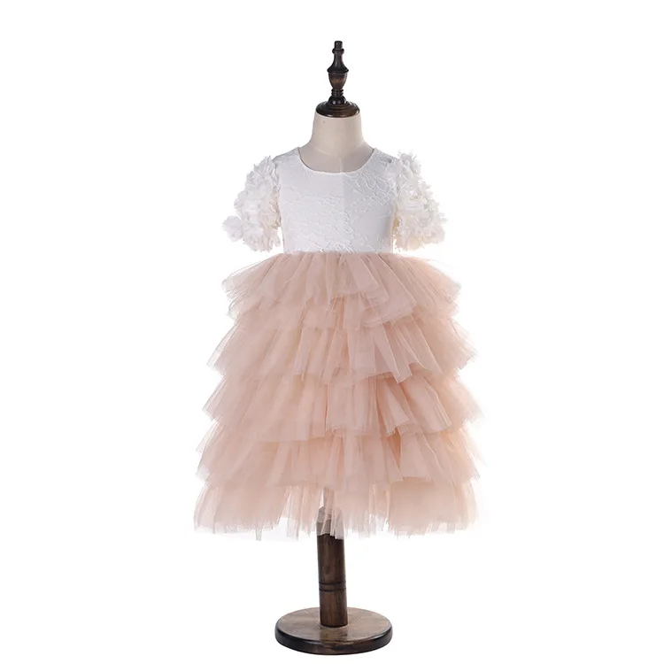 

Princess Girls Tutu Ruffles Sleeve Cake Birthday Party Dress Candy Color Back Hollow Out Summer Birthday Dresses