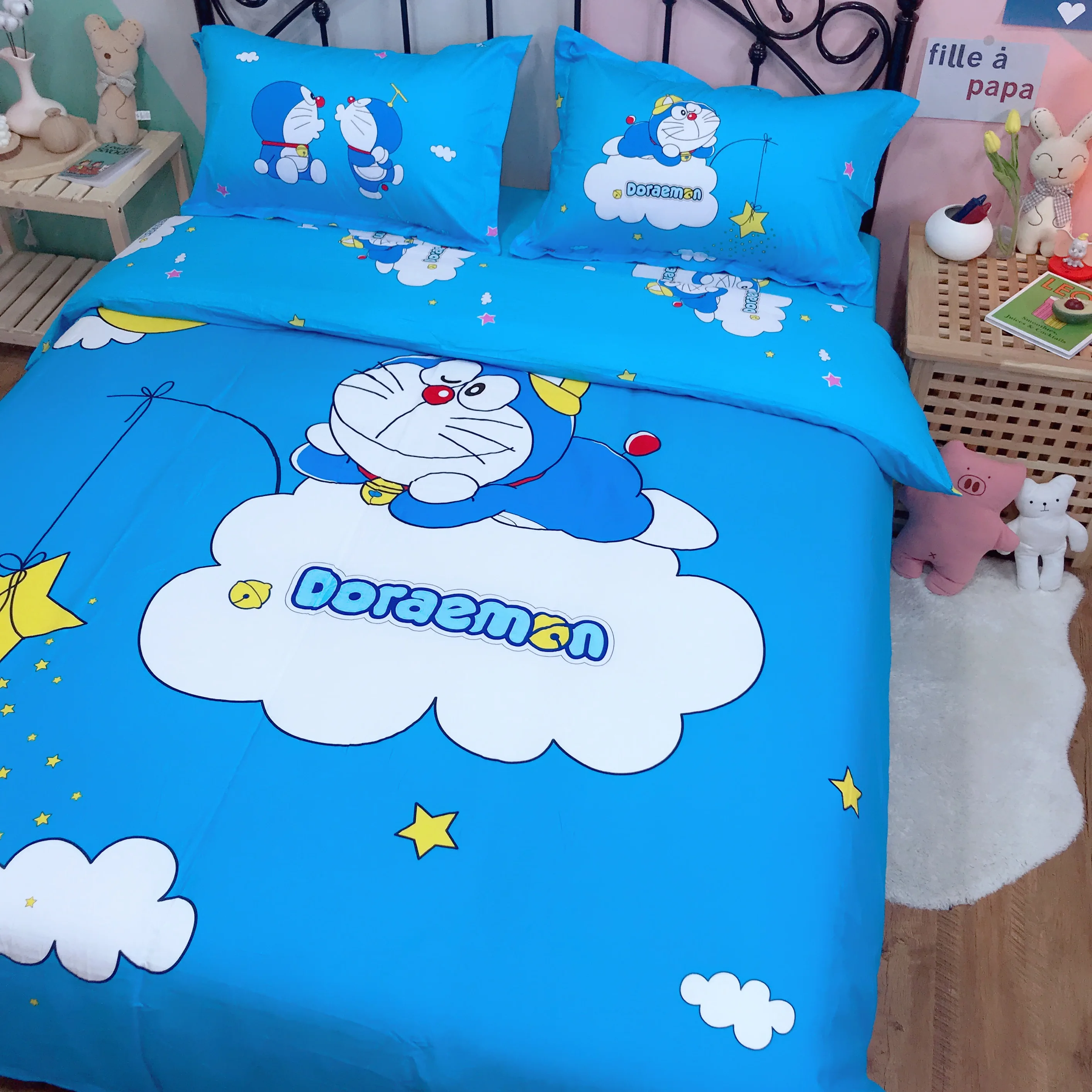 Комплект постельного белья с рисунком Doraemon для мальчиков 100% хлопковое стеганное