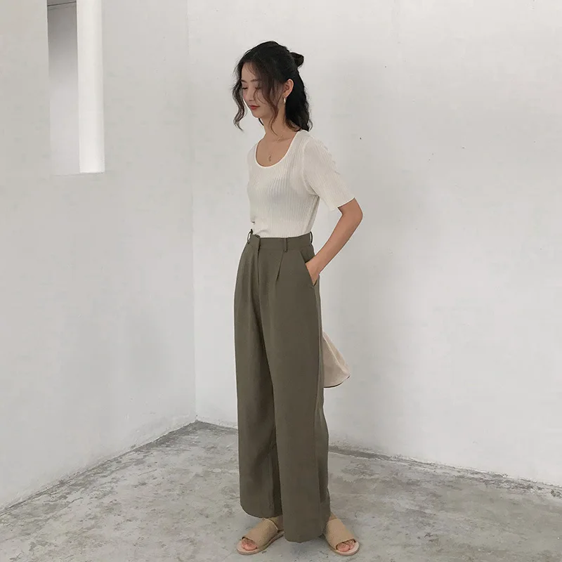 Модные женские широкие брюки с высокой талией летние плиссированные до
