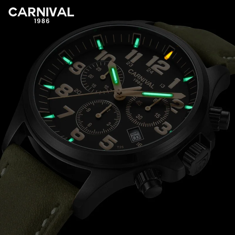 Тритий Светящиеся мужские часы Топ люксовый бренд мужские спортивные часы мужские кварцевые часы мужские водонепроницаемые военные наручные часы - Цвет: black army Green