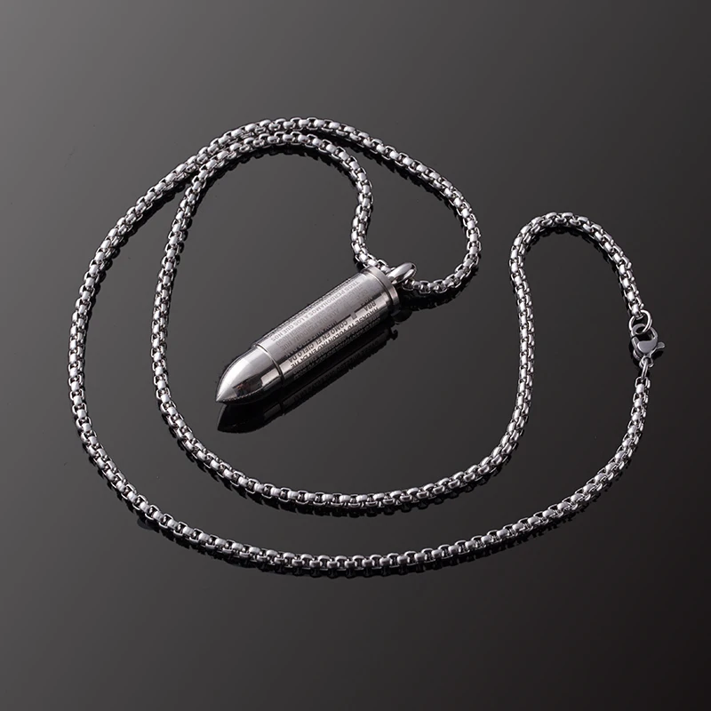 Military Necklace Jewelry Accessories for Men Male Stainless Steel Cross Scripture Engraved Bullet Pendant Necklace Vintage
