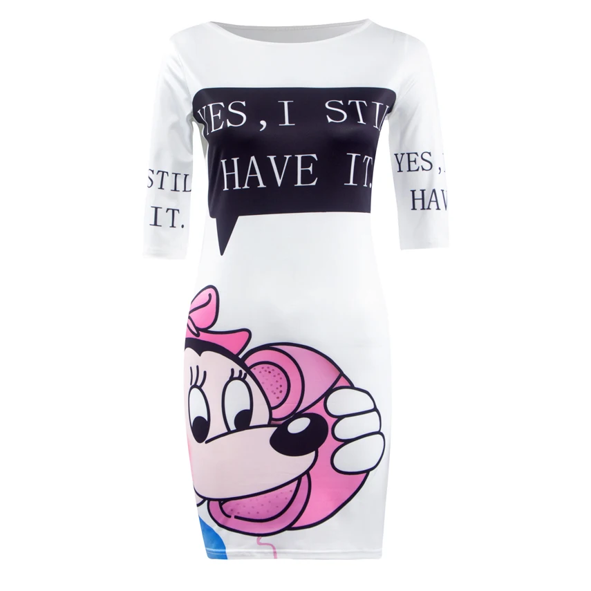 Женское летнее платье-туника с коротким рукавом и принтом Микки | Женская одежда