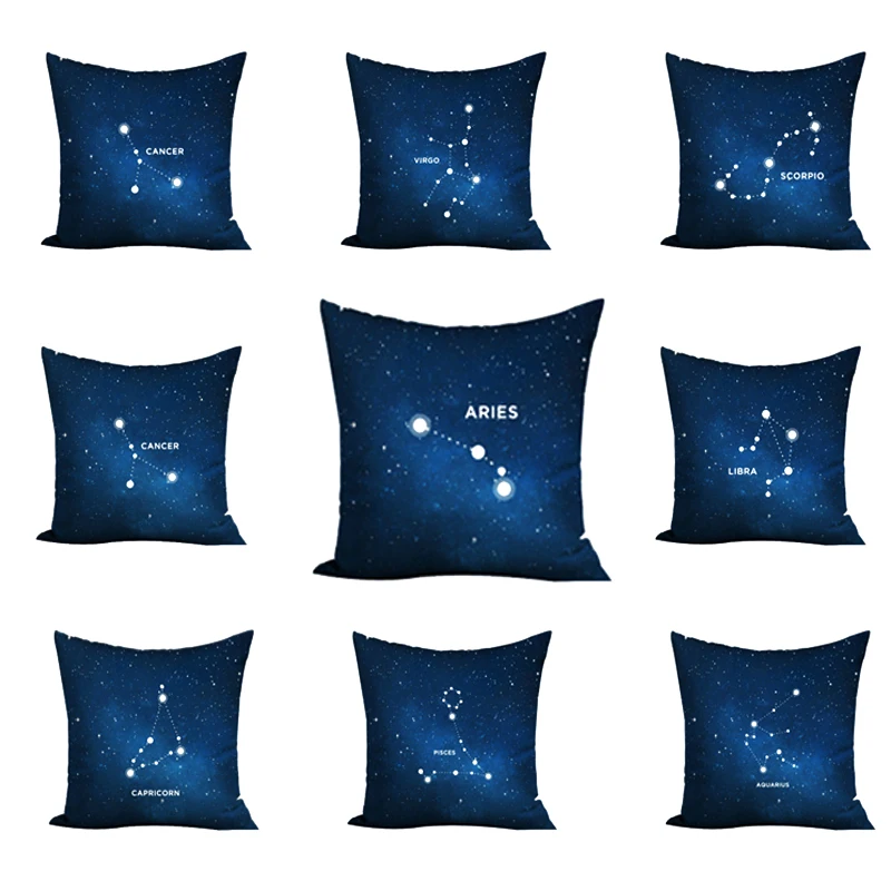 

New 12 Constellation Series Cushion Cover Pisces Lions Galaxy Throw Pillow Cover Cotton Linen Pillowcase Decorative for Sofa Car