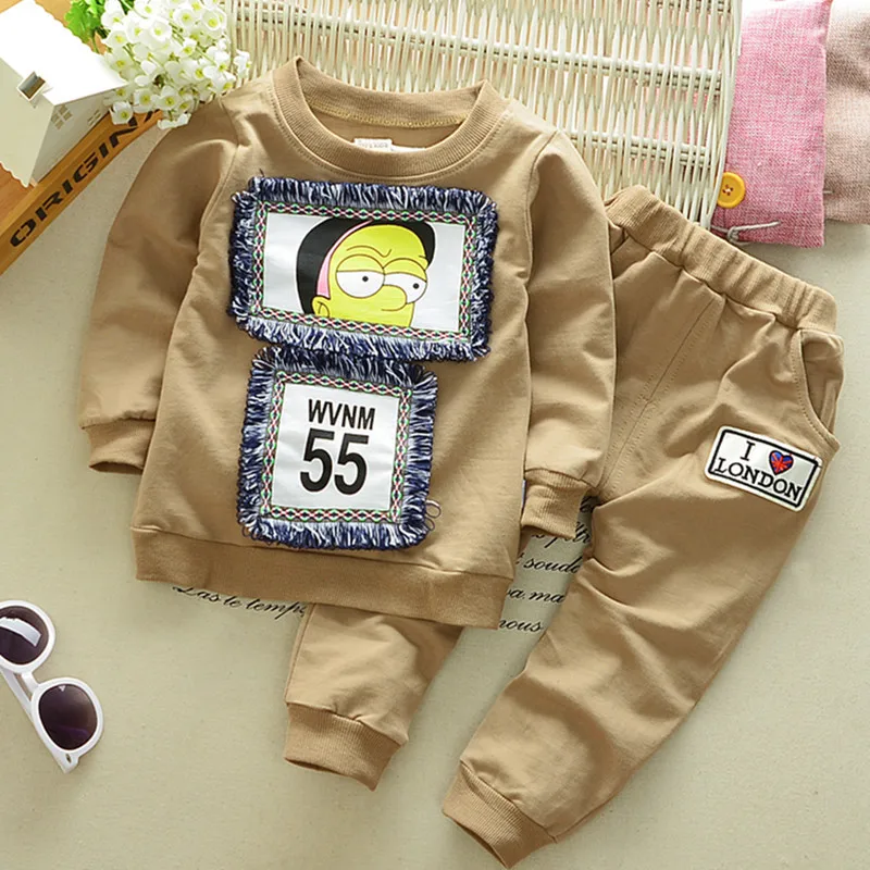 E15-Khaki Одежда для маленьких девочек коллекция года, осенне-зимний костюм для мальчиков и девочек одежда с длинными рукавами и круглым вырезом От 2 до 5 лет, Детская футболка и штаны - Цвет: E15-Khaki