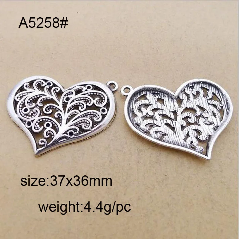 Подвески в форме сердца, под старину, серебро шармы в форме полого сердца пробы, 37x36 мм, 25 шт.
