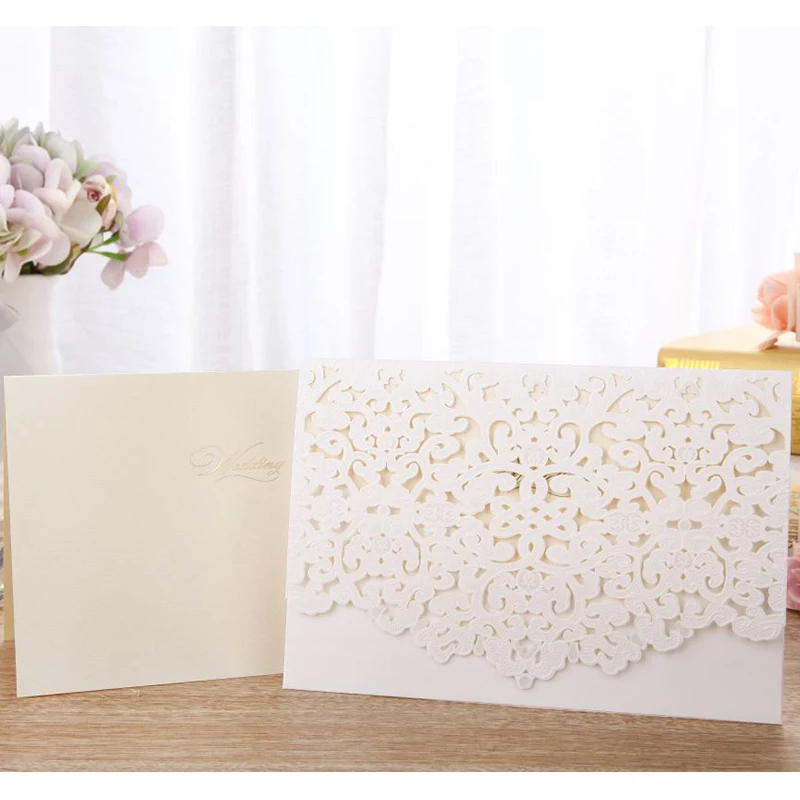 Белый лазерный разрез цветочные свадебные приглашения 1 шт. элегантные кружевные