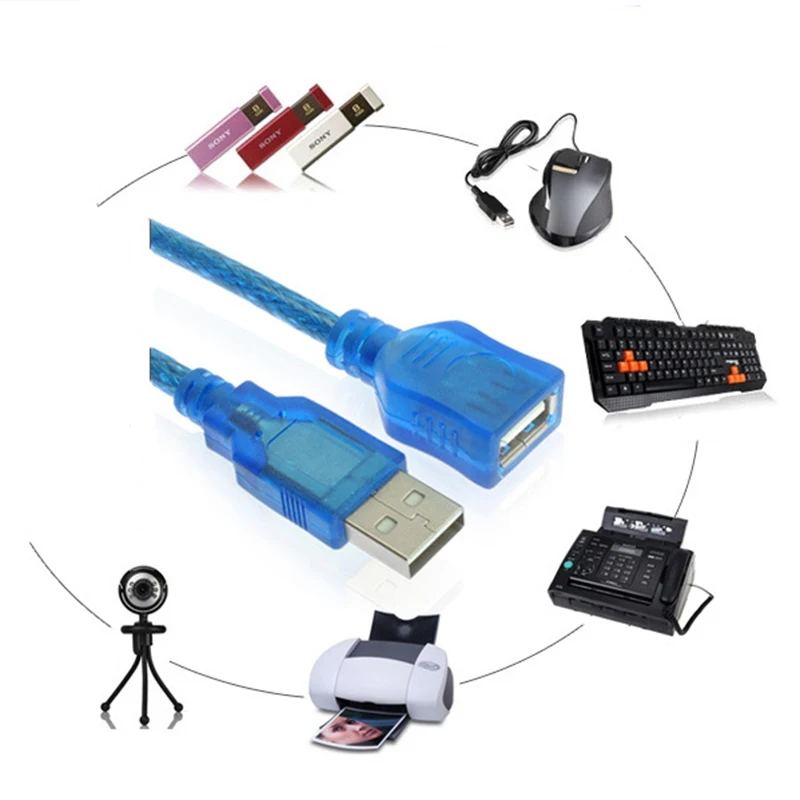 Larryjoe 1m 3m USB 2.0 Extension Print Cable Transparent Blue Wholesale Extended Cables for Cameras Computer Peripherals | Электроника