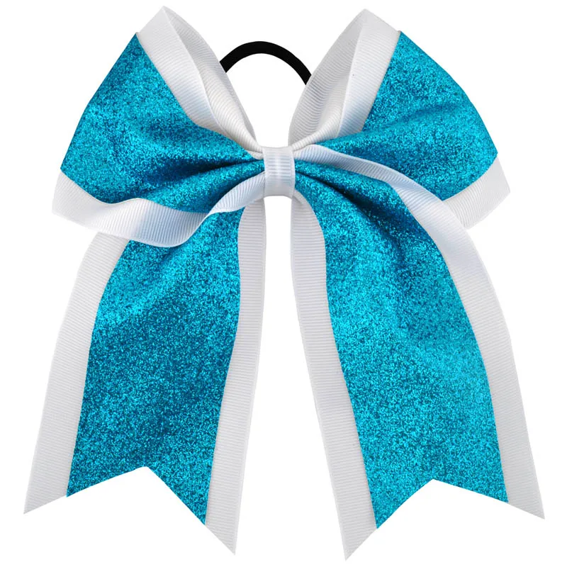 15 Blue and whtie 7 дюймов, 1 шт., модный бант для чирлидинга для девочек, модные блестящие эластичные резинки для волос с блестками, очаровательные ленты, банты, полосатые аксессуары для волос - Цвет: 15 Blue and whtie