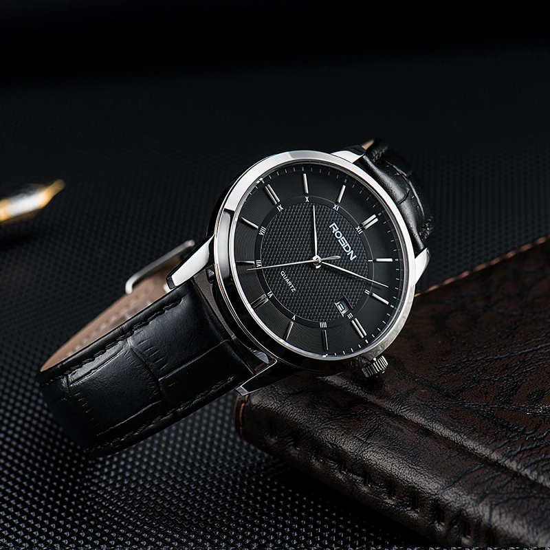 Rosdn Для мужчин Часы Элитный бренд кварцевые часы для женская обувь из натуральной
