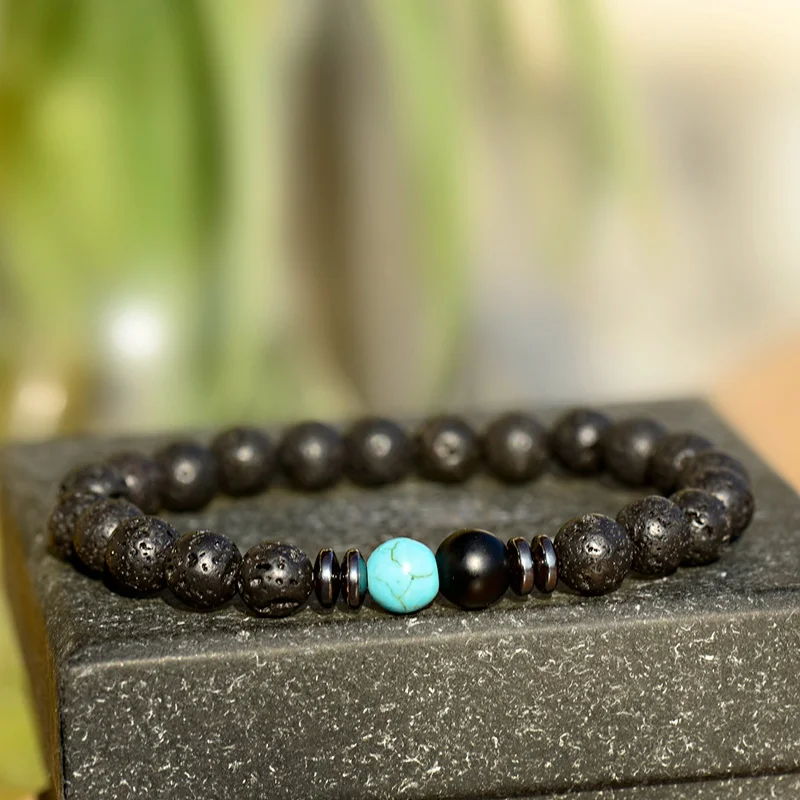 Модный мужской браслет для йоги этнический черный из вулканической лавы и
