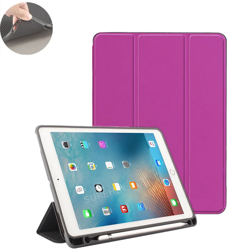 Purple SUREHIN хороший карандаш держатель чехол s для iPad 9,7 air 1 2 чехол умный чехол дюймов Мягкий защитный силиконовый из ТПУ рукав - Цвет: Purple