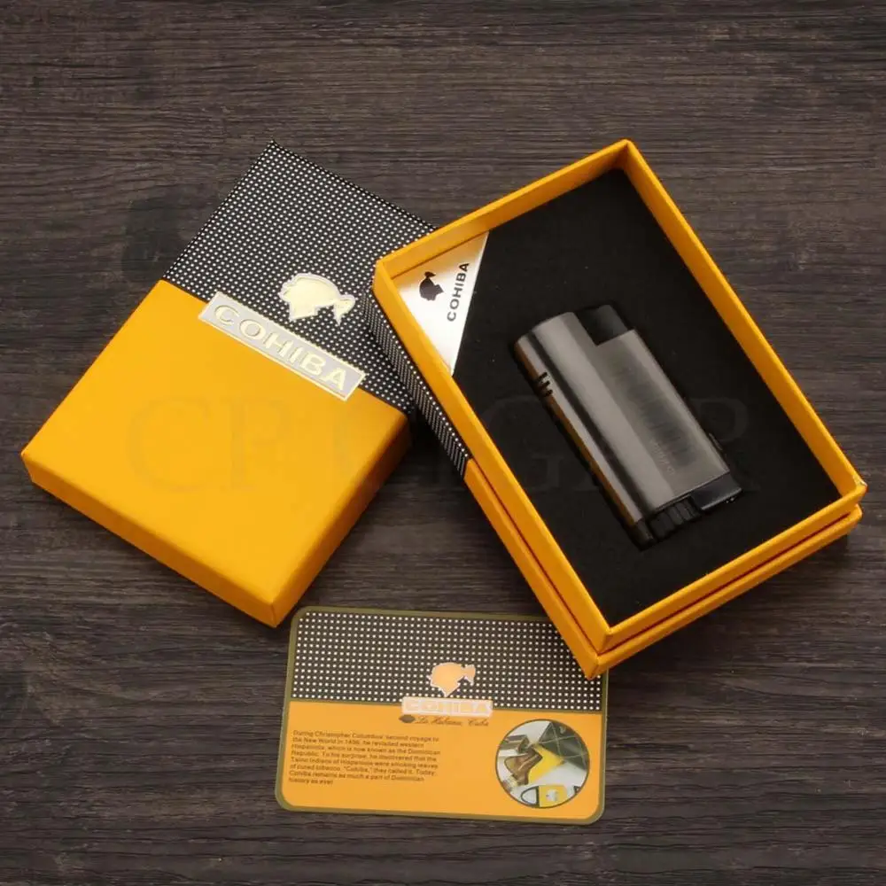 COHIBA металлический Карманный ветрозащитный 3 фонарь встроенный роскошный Газ