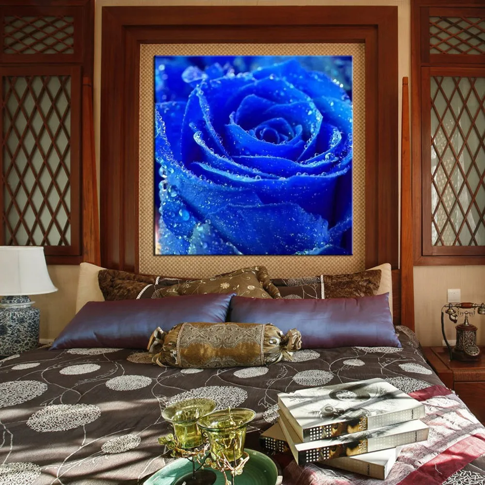 1 панель горячие современные декоративные красивые синие розы цветы картины на