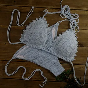 baby blue 13 цветов, женский купальник, пуш-ап, купальник, ручная работа, вязанные бикини, наборы, подкладка, плавки - Цвет: baby blue