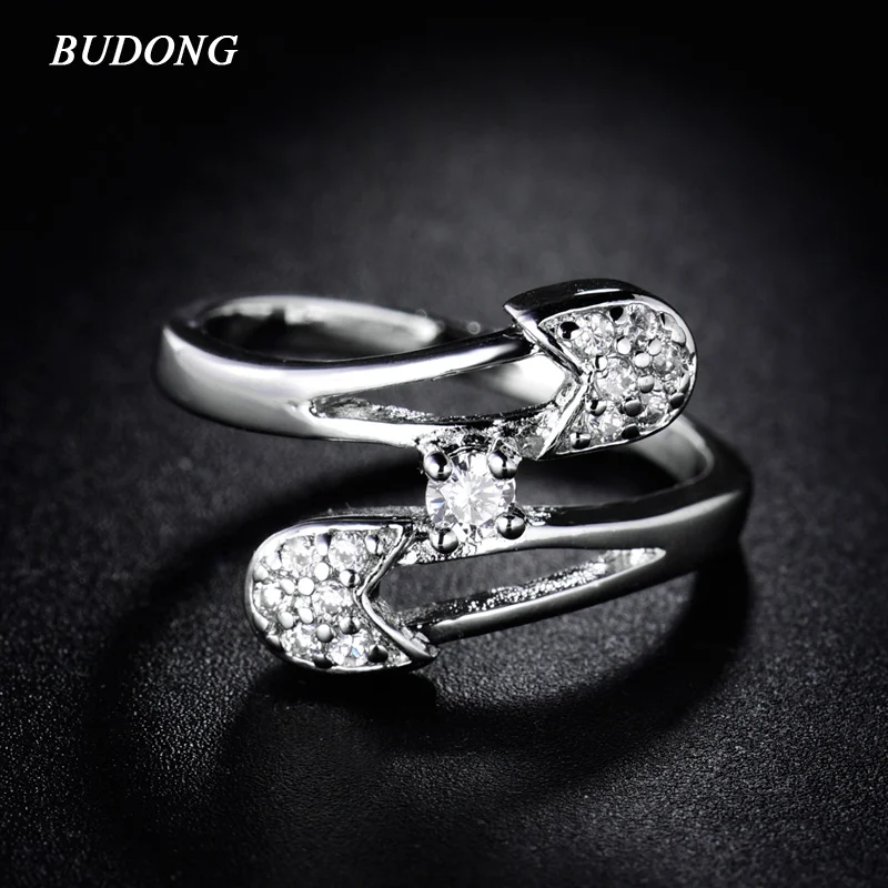 BUDONG 2017 New Fashion Women Finger Rings Silver color Unique Design Crystal Wedding Promise Ring Nuevos Anillos Jewelry R196 | Украшения
